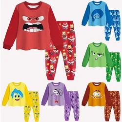 2pcs Disney Inside Out 2 Long Sleeved Pajamas Anime Figure Joy Anxiety Anger Sadness Fear Children Nightwear Kawaii Kids Gift