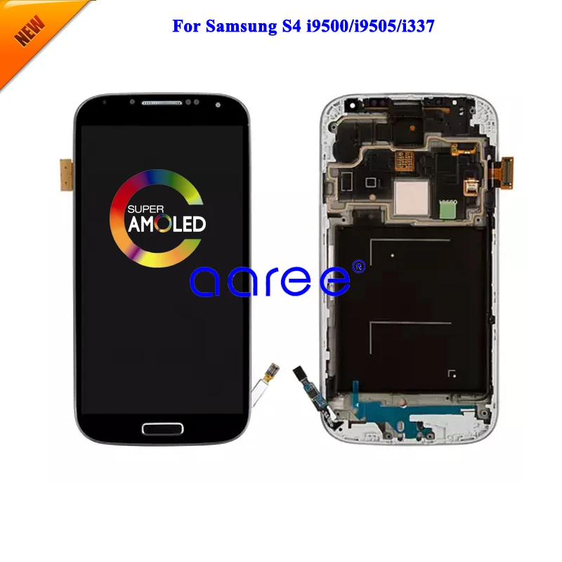 100% tested Super AMOLED For Samsung S4 I9500 LCD For Samsung S4 I950 I337 LCD Screen Touch Digitizer Assembly with frame