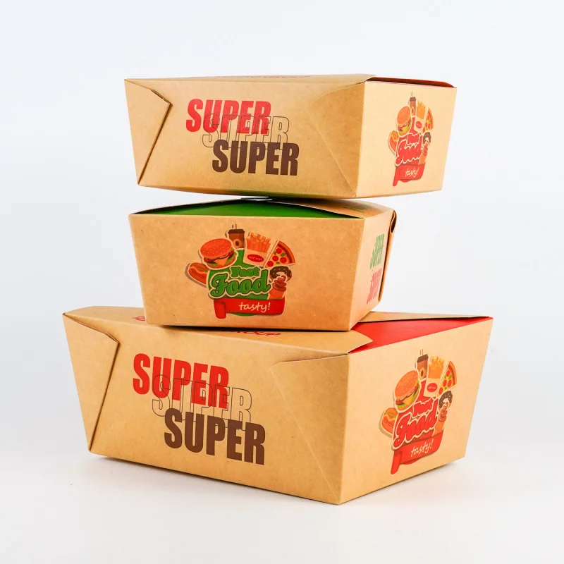 10 00piece.Custom.Food Packing Kraft Container Biodegradable Takeaway Food Lunch Boxes With Lid