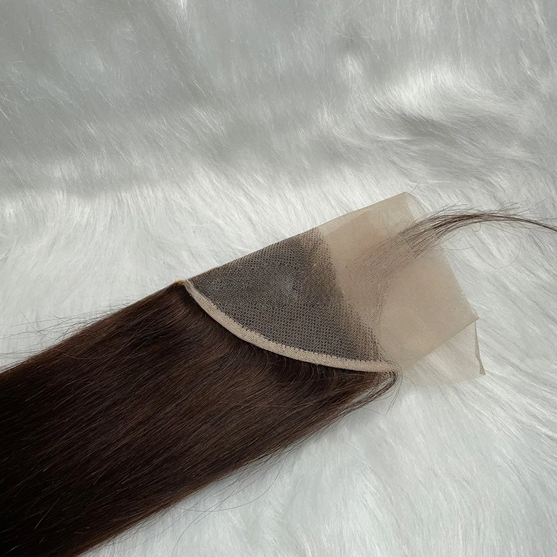 Marrone scuro # 2 capelli umani lisci 13x4 frontali in pizzo con estremità completa capelli vergini brasiliani pre-pizzicati densità 150% 10-20 pollici