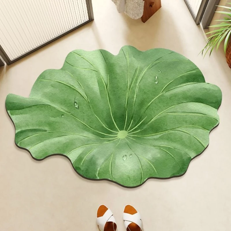 Tapis de bain créatif en forme de feuille irrégulière, absorbant, antidérapant, facile à nettoyer, pour l'entrée de la maison, décoration
