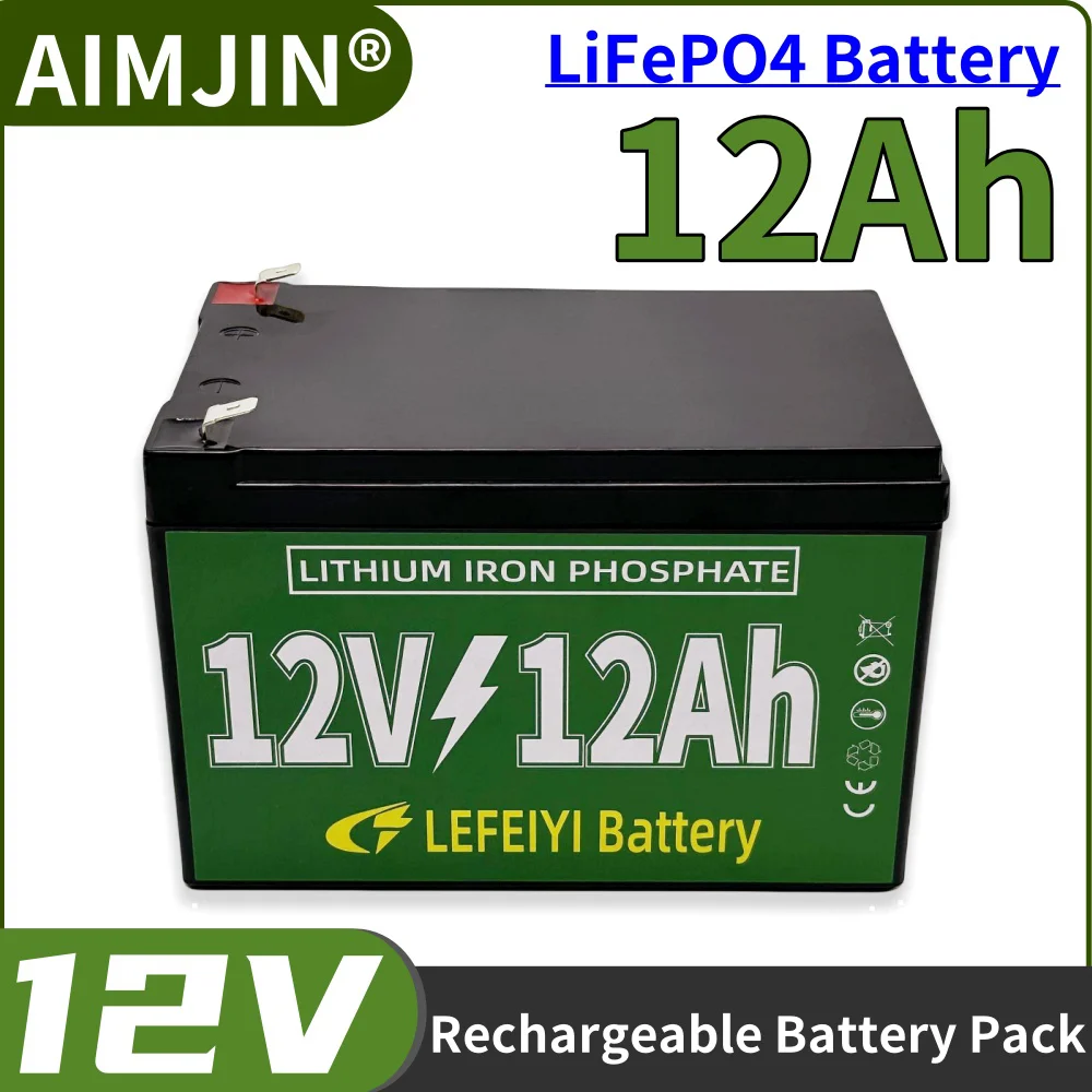 

12V 12Ah LiFePO4 Battery Pack Built-in BMS 12000mAh Lithium Iron Phosphate Battery for Solar Panel Kits, Pushchairs, Motorhomes,