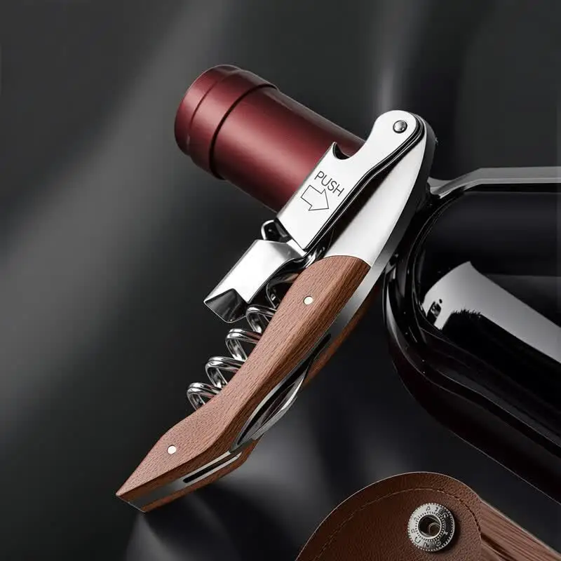 Metallic Double Hinged Waiter’s Corkscrew,Wine Key with Foil Cutter Loaded Lever Wine Bottle Opener Sharp Micro-Serrated Knife