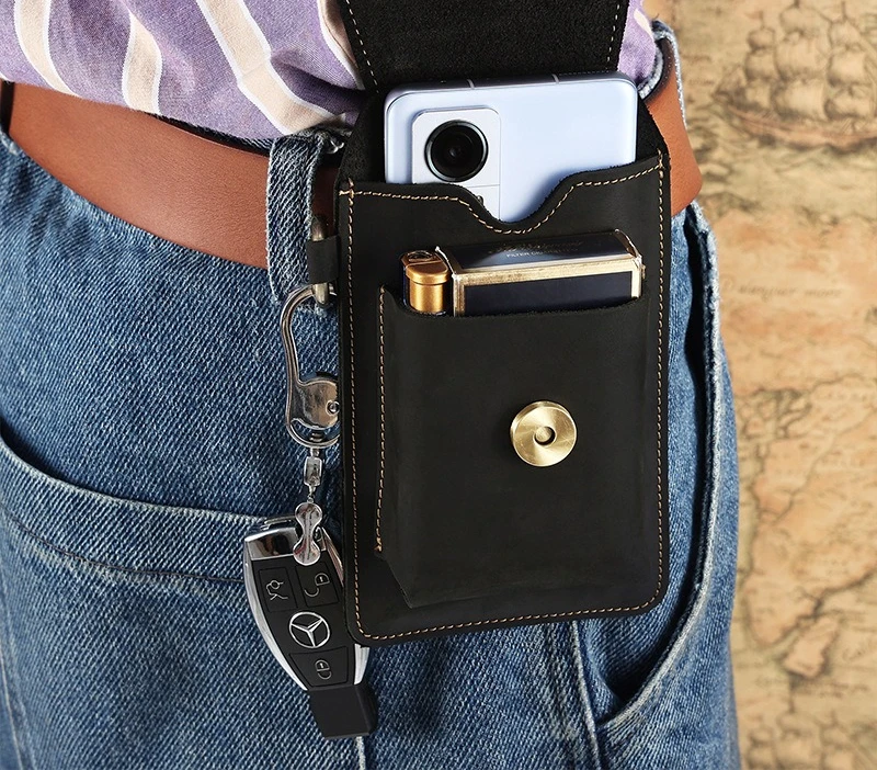 Fanny pack, leather mobile phone, belt hanging, men's new outdoor sports fanny pack.