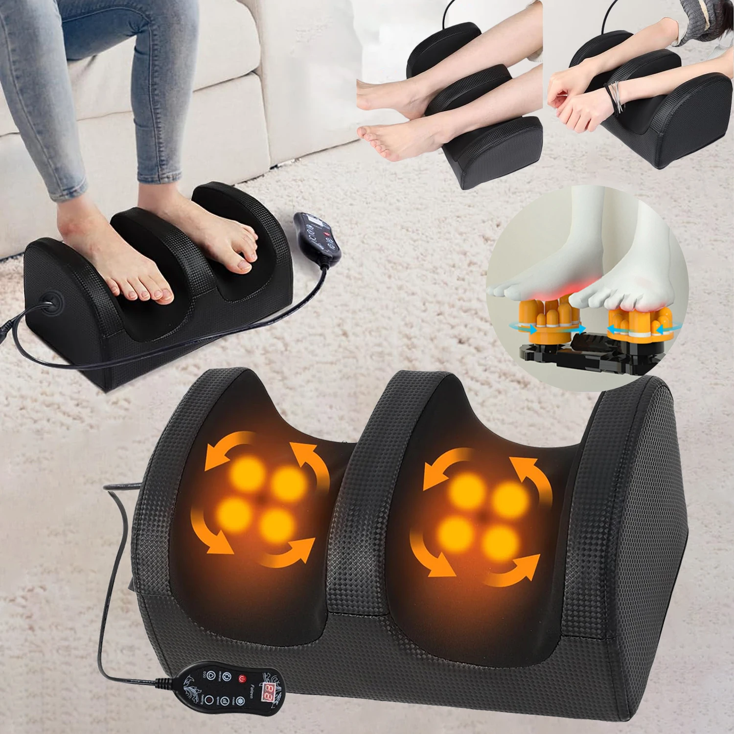 Shiatsu Foot Massager Electric Legs Kneading Machine Hot Compress Vibrating Roller Massage Calf Relax Plantar Fascia Helps Sleep