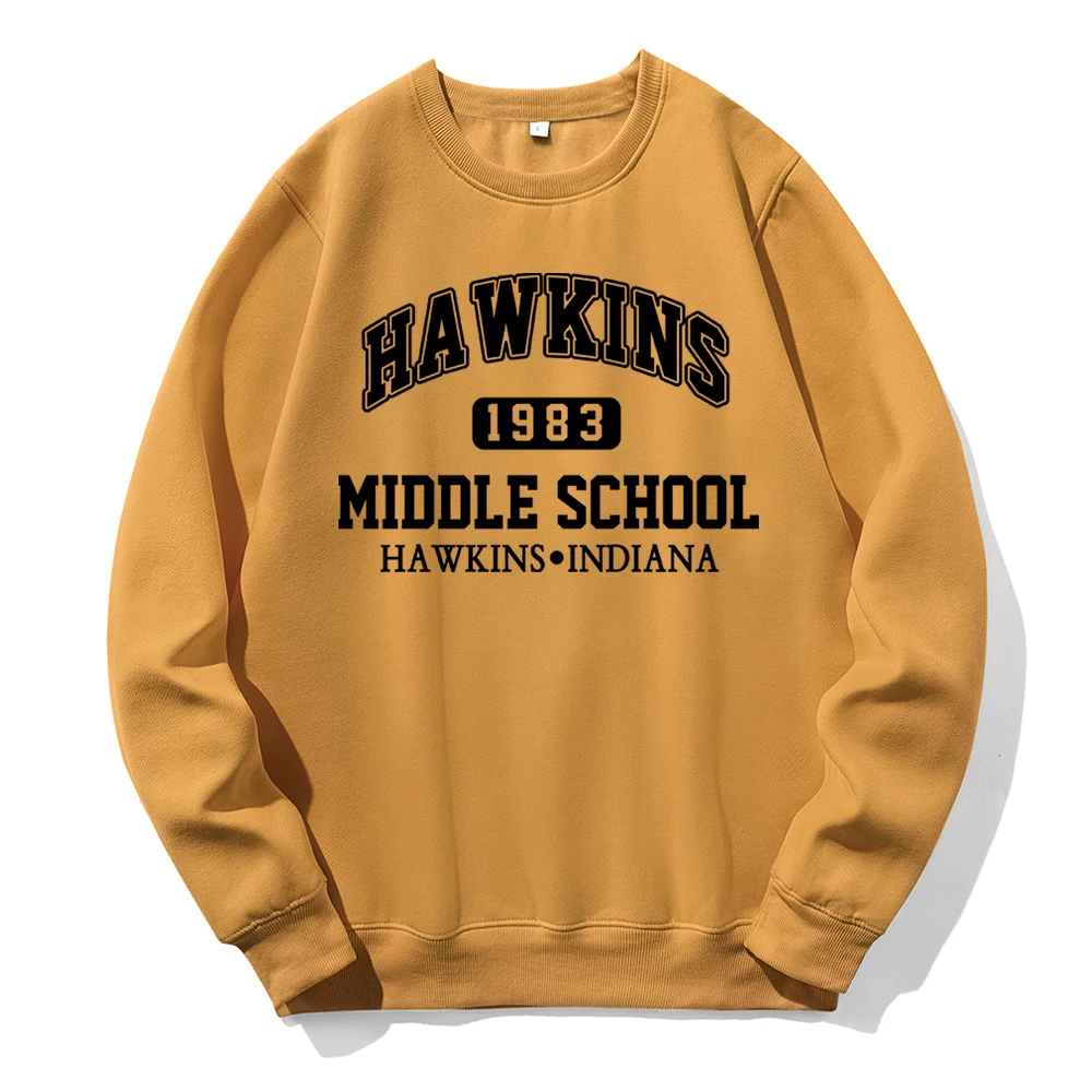 Hawkins 1983 Middle School Hooded Men Casual Fashion Tide Hoody Fleece Warm Crew Neck Hoodies Loose Oversized Basic Sweatshirt