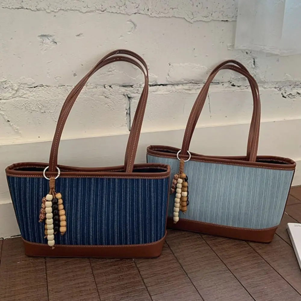 

Большая вместительная джинсовая сумка-тоут, сумка в корейском стиле, простая сумка на плечо, сумка для телефона, универсальная квадратная сумка-тоут для улицы