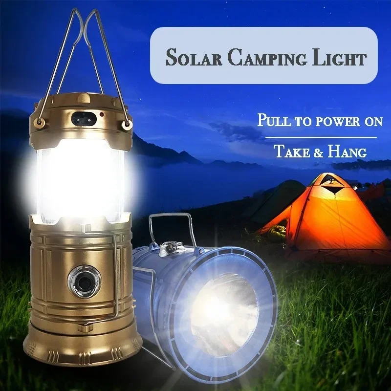 Solar Multifunctional Handheld Camping Lamp Tent Lamp LED Portable Flashlight Portable Waterproof Emergency Powered Work Light