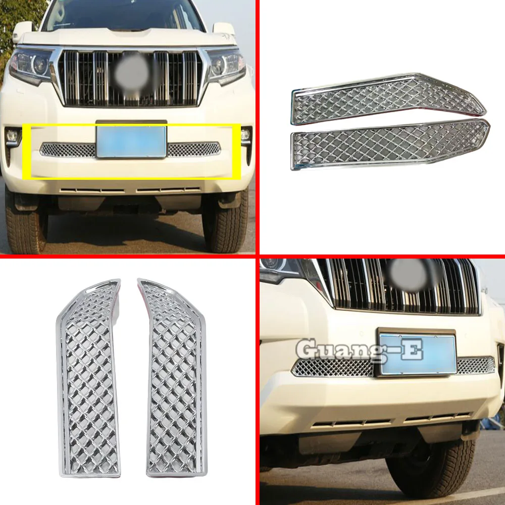 Car Outlet Vent ABS Chrome Protection Trim For Toyota Prado FJ150 2018 2019 Front Up Racing Grid Grill Grille Frame Stick Lamp