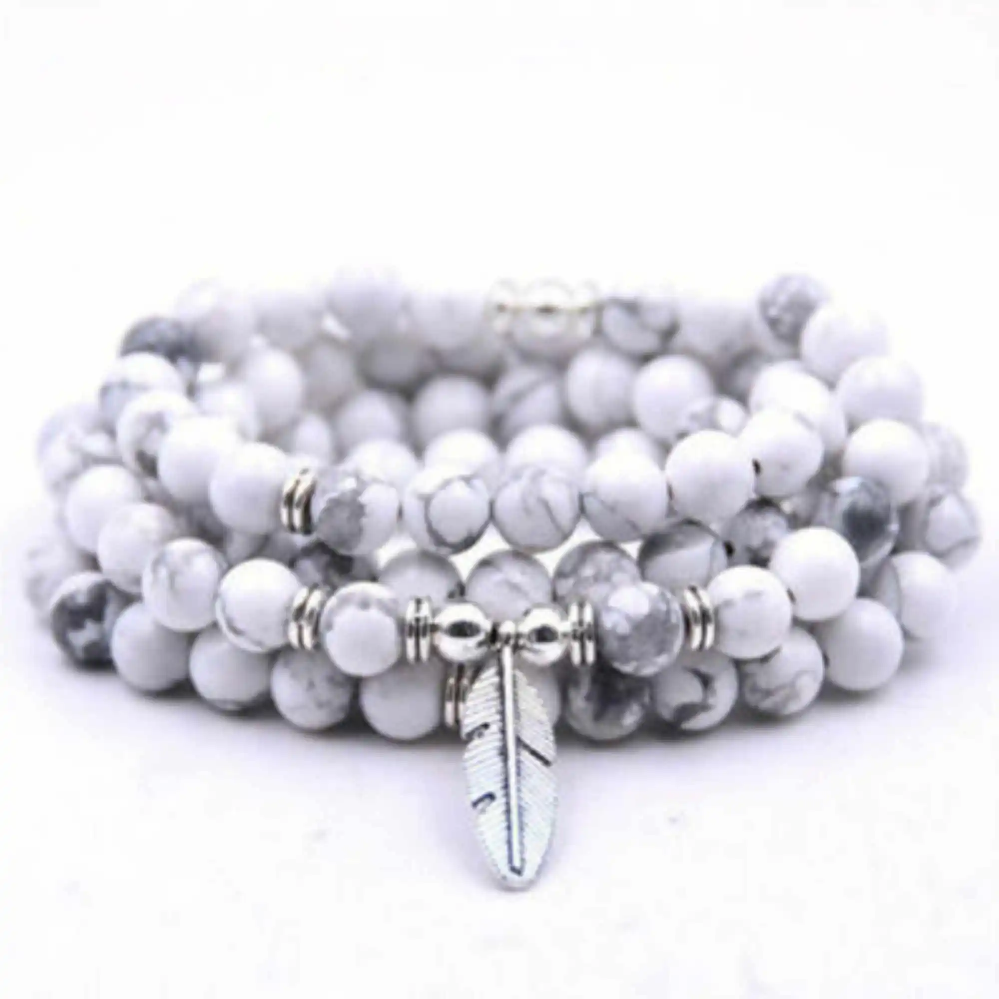 

6mm White Turquoise Howlite Bracelet 108 Beads Leaf Diy Cuff Chakra Stones Teens Jewelry Beaded Buddhist Yoga Men