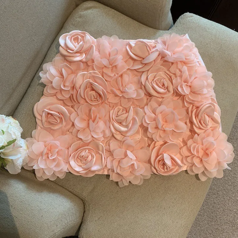 

Women's Rose Appliques A-line Skirt French Spring/Summer Fashion Elegant Retro Design Solid Color High Waist Mini Skirt