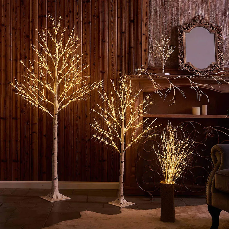 Simulated White Birch Tree Lamp Glowing Branch LED Night Light for Home Bedroom Wedding Party Christmas Garden Decoration