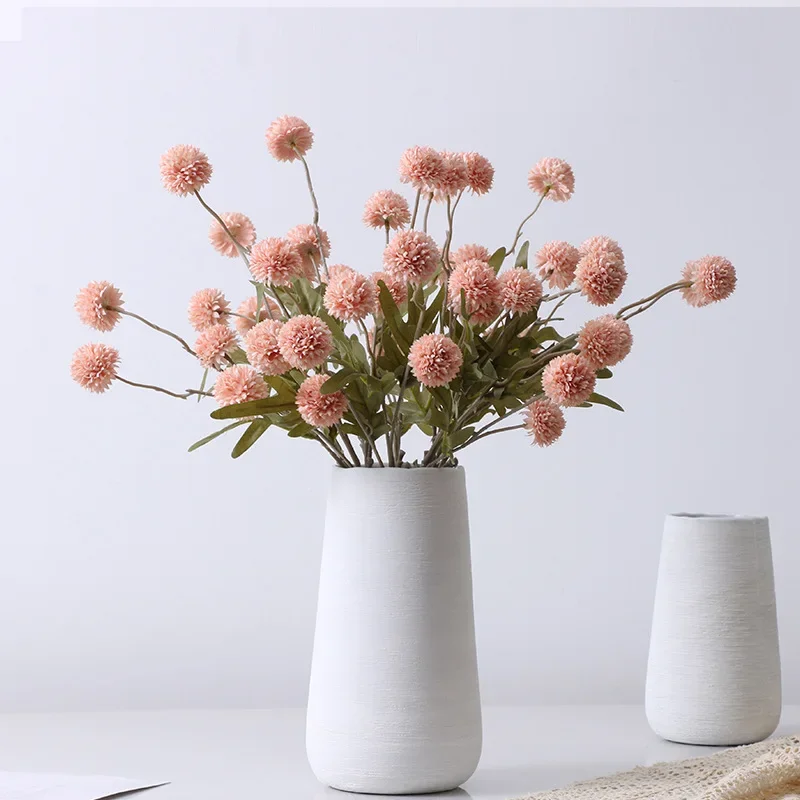 5 Head Artificial Flower Dandelions Home Decoration Single Green Onion Ball Flower Autumn Color Fake Flower Wedding Decoration