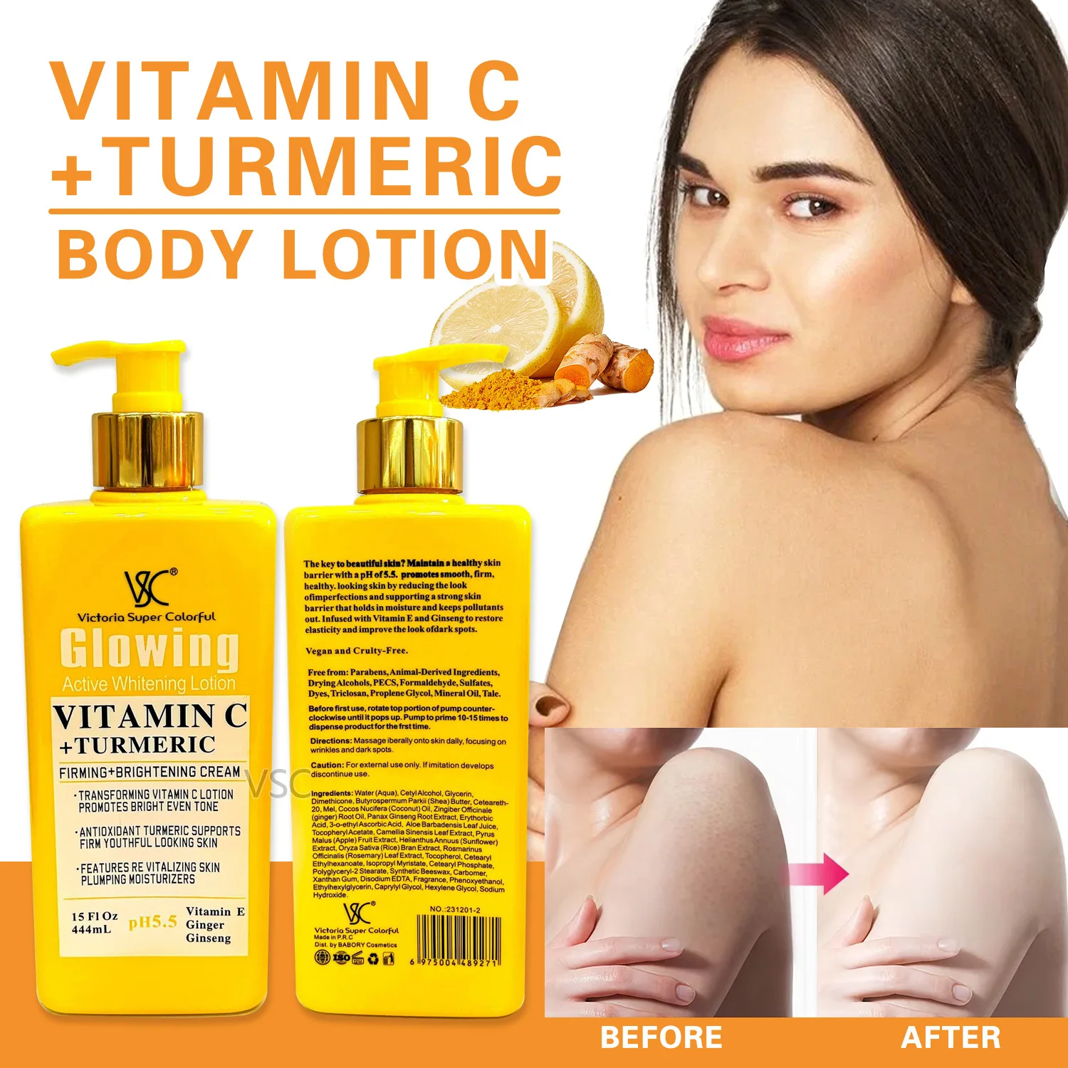 

Moisturizing Milk VC & Turmeric Body Lotion Moisturizing and hydrating brightening blackening removing and firming Skincare