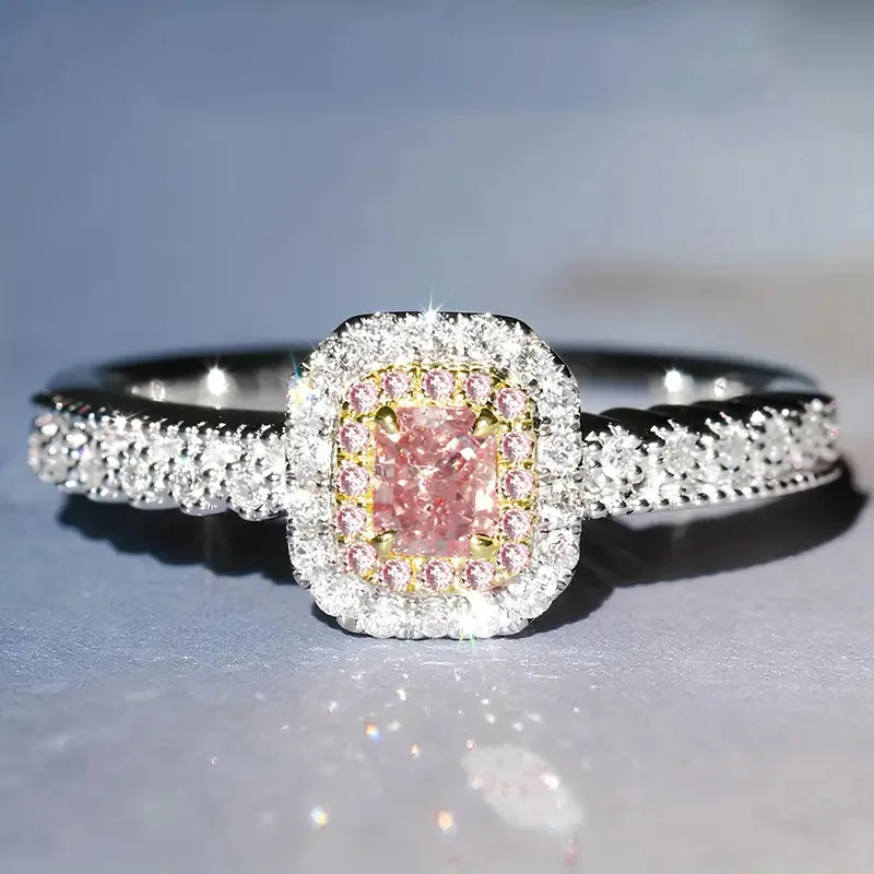 Modischer, zarter, süßer rosafarbener Zirkon-Ring aus 925er Sterlingsilber für Frauen, Jahrestag, luxuriöser, personalisierter, hochwertiger, feiner Schmuck