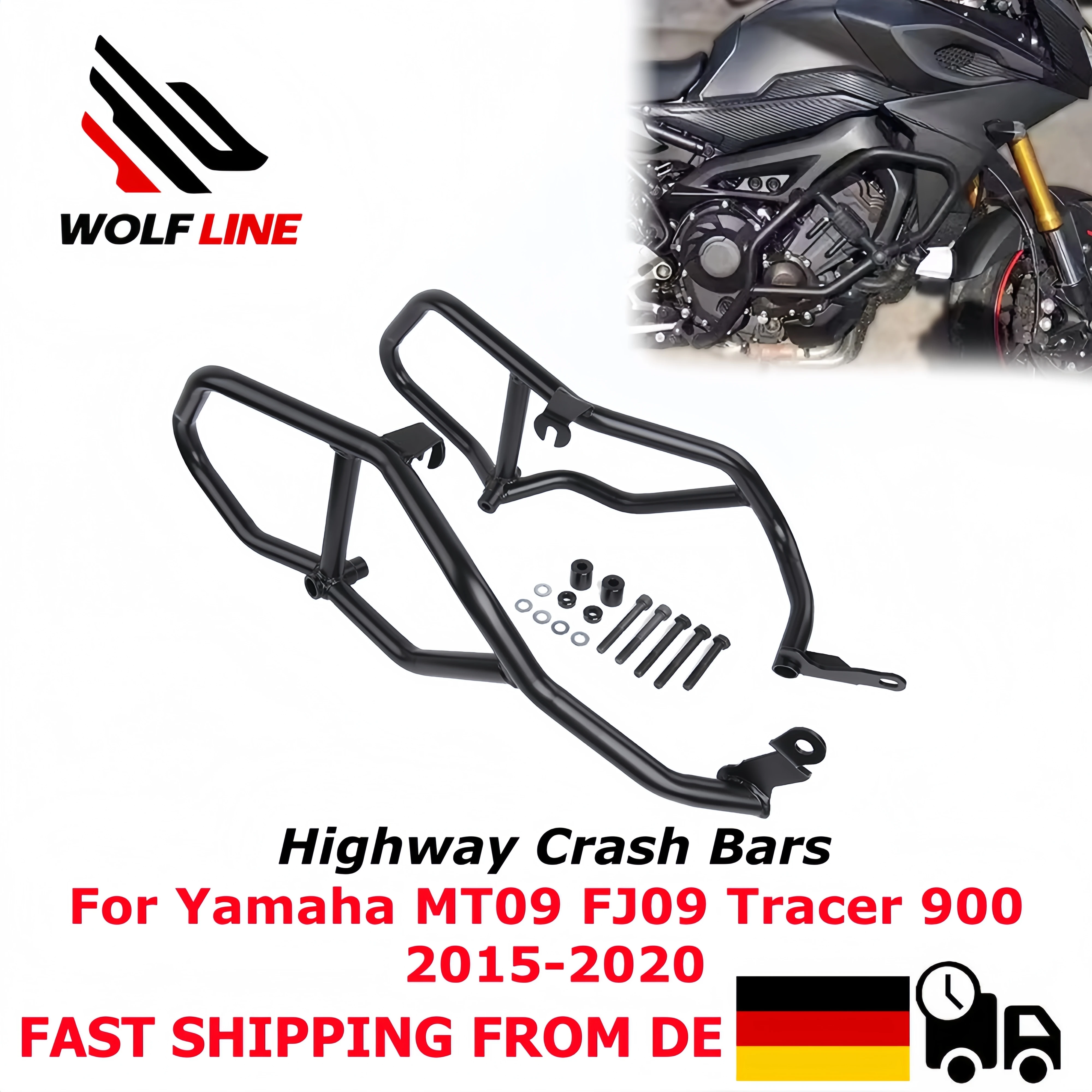 WOLFLINE für MT09 FJ09 Highway Crash Bars Motorschutzstangen für Yamaha Tracer 900 Motorschutz Stoßstange Rahmen Stoßstange 2015–20