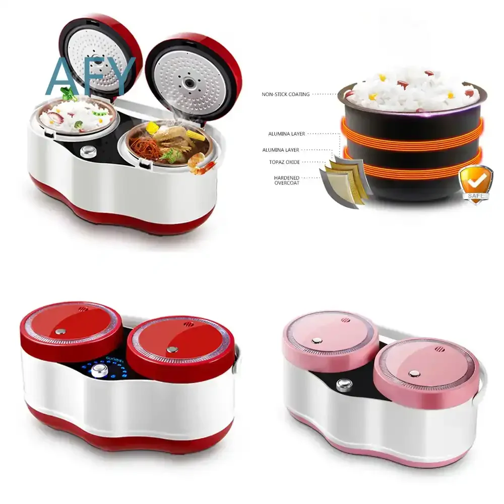 Multifunctional Double Rice Cooker 2x2L Smart Multi Cooker for Household Use with Mini Timer and Dual Tank for Rice Cooking