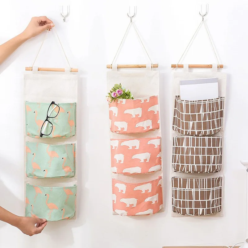 

Wall Mounted Storage Bag 3 Pockets Wardrobe Organizer Hanging Organizer Sundries Cosmetics Toys Bag Wall Closet Organizer Bag