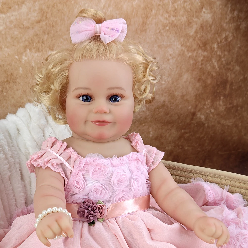 50CM 20Inch Transplant Blonde Hair Reborn Girl Doll Lifelike Full Soft Vinyl Body Alive Dress Up Companion Toys Birthday Gift