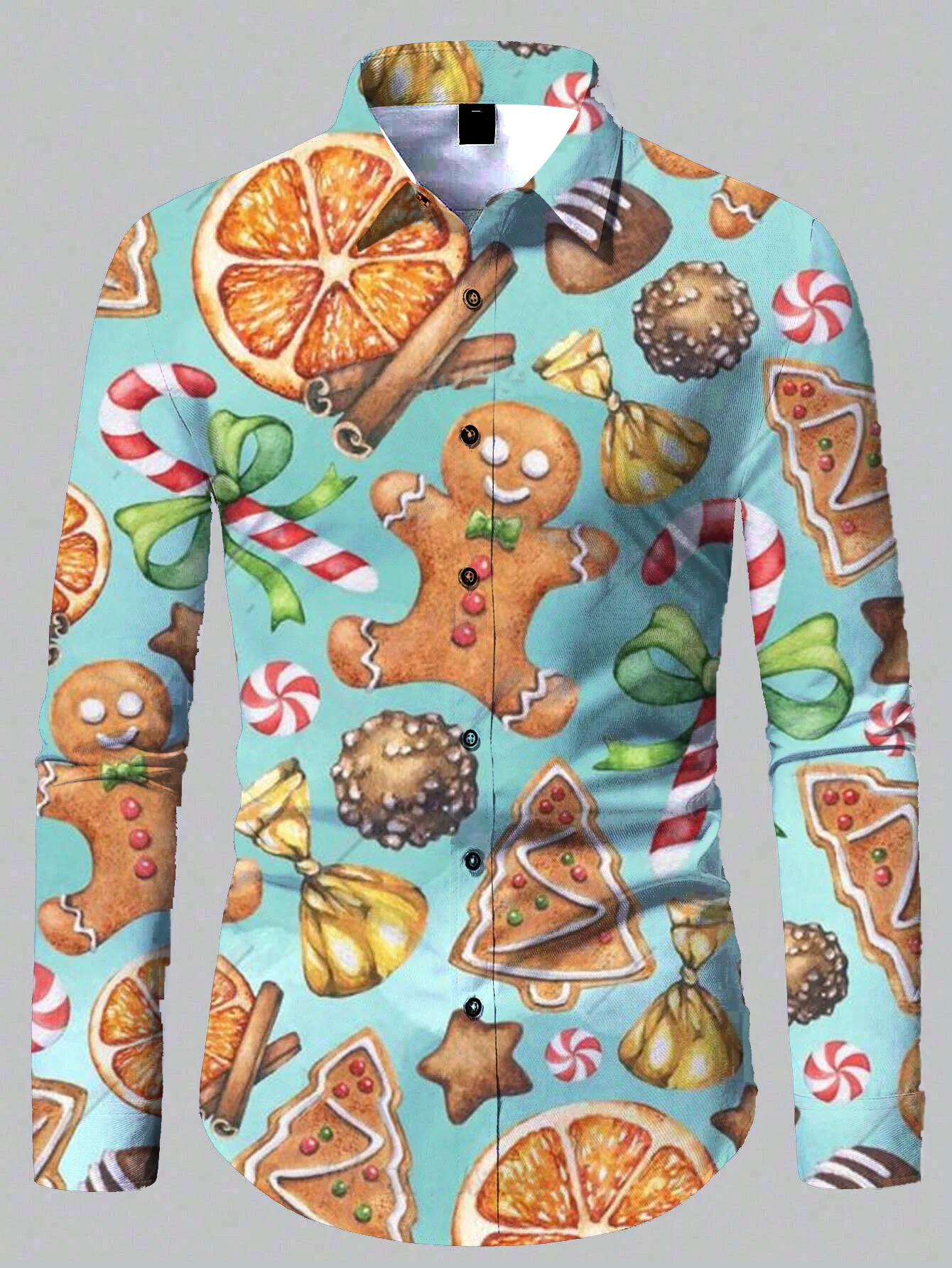 Men's Shirts 3D Gingerbread Theme Printing Fun Long Sleeve Christmas Lapel Shirt Casual Shirt Happy New Year Christmas Gift