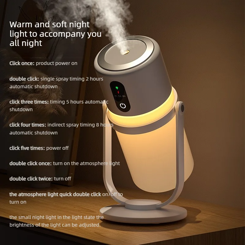 Rotatable USB Mini Humidifier Dimmable Warm Night Light Timing Mist Diffuser for Home Office Indoor Skin Moist Care Portable Use