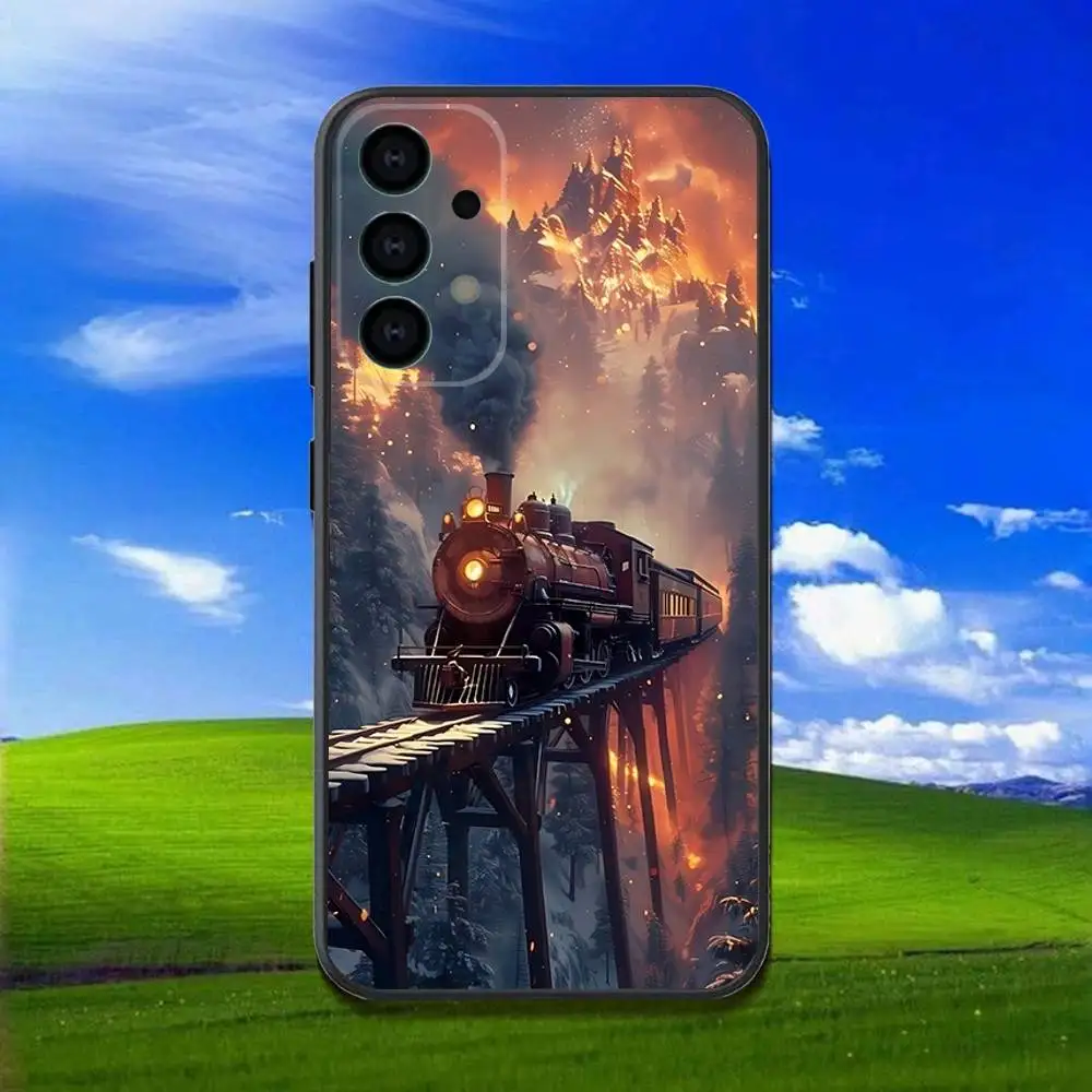 เคสโทรศัพท์รถไฟไอน้ำคลาสสิกสำหรับซัมซุง กาแล็คซี่ A13,A21s,A22,A31,A32,A52,A53,A71,A80,เคสสีดำนุ่ม