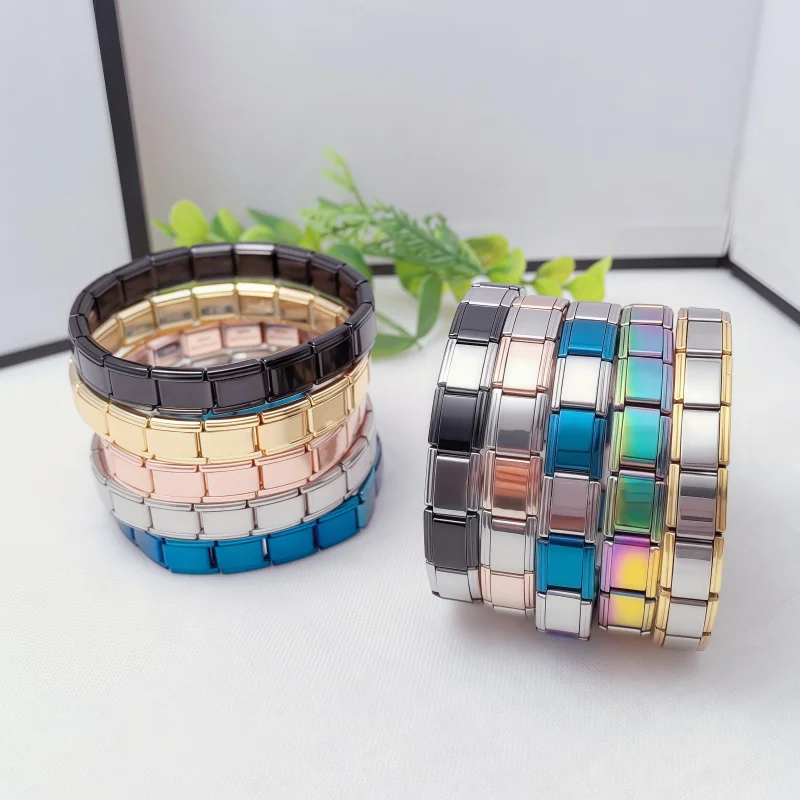 Fashion Italian Charm Bracelet High Quality Stainless Steel 9mm Width Elastic Creative Bracelet Making DIY Women Bangle Jewelry