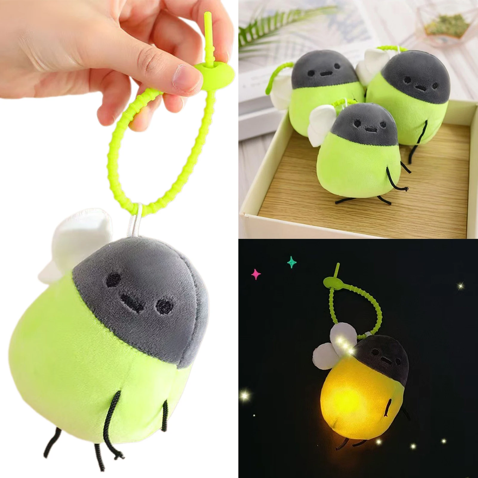 

Fun Glowing Fireflys Plush Keychain Portable Cute Charm Glowworms Plush Doll Fireflys Plush Keychain Bag Accessory Toy Present