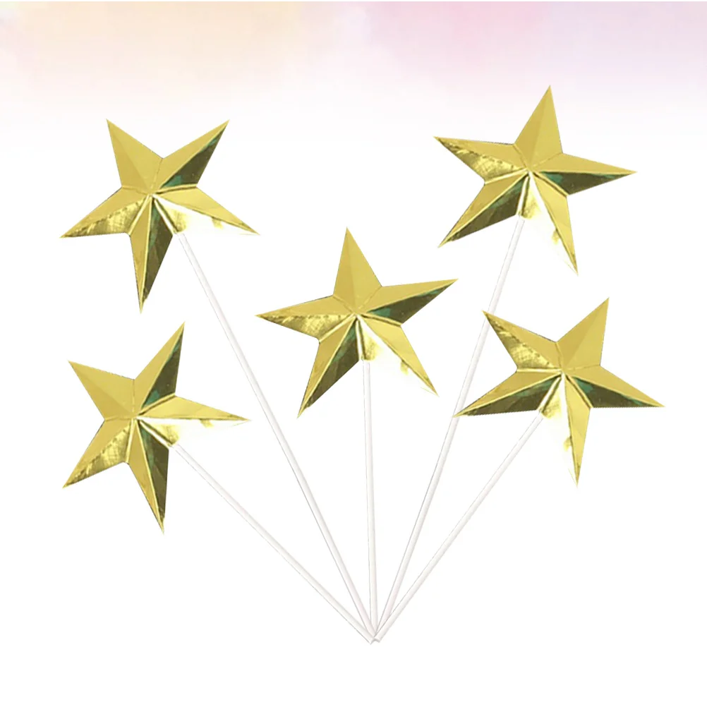 

60Pcs Star Cake Picks Creative 3D Design Safe for Cake Birthday Wedding Party Cupcake Dessert Topper Golden Size M
