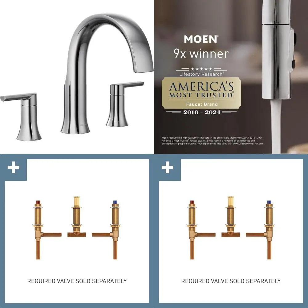 

Two-Handle High-Arc Deck-Mounted Roman Tub Faucet Trim with Required Valve, Model TS983