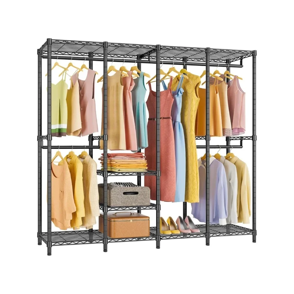 Garment Rack Heavy Duty Clothes Rack for Hanging Clothes, Multi-Functional Bedroom Clothing Rack Freestanding Closet Portable