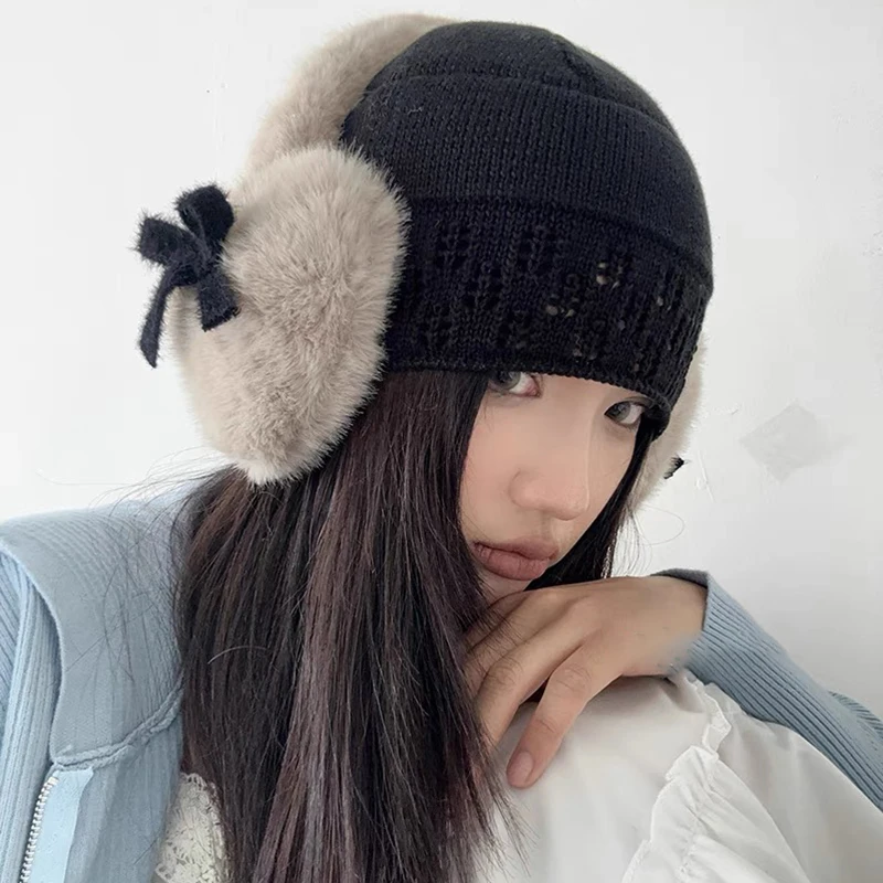 Women Bow Knot EarMuffs Kawaii Heart Fluffy Ear Muffs Cold Protection Women Ear Cover Thickened Plush Japanese JK Girls Earplugs