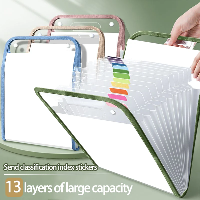 1pc 13-Grid A4 Size Portable Vertical Organizer Bag Accordion Folders 13 Pocket Plastic Expanding File for Student Test Paper