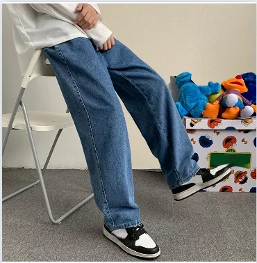 Korean Fashion Men Wide Leg Jeans 2024 Autumn New Streetwear Straight Baggy Denim Pants Male  Trousers