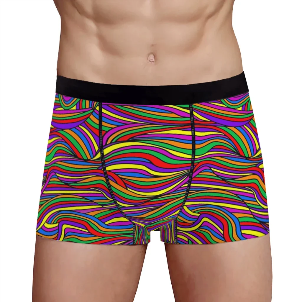 Colorful Wave Design Dark  Underpants Homme Panties Man Underwear Sexy Shorts Boxer Briefs