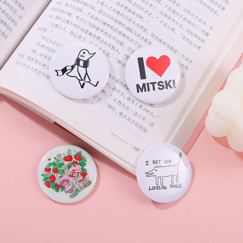 Cartoon round pins Funny head brooches English letters cute cat metal badge Accessories wholesale Gift to friends