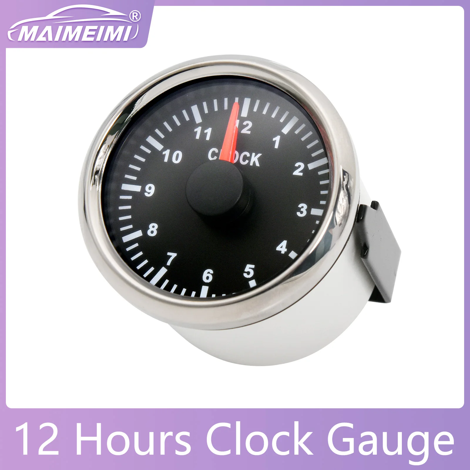 52MM 12 Hours Clock Gauge Red Backlight 0-12 Hours Hourmeter Hour Meters for Car Boat Digital Automobile Clock Meters 12V24V
