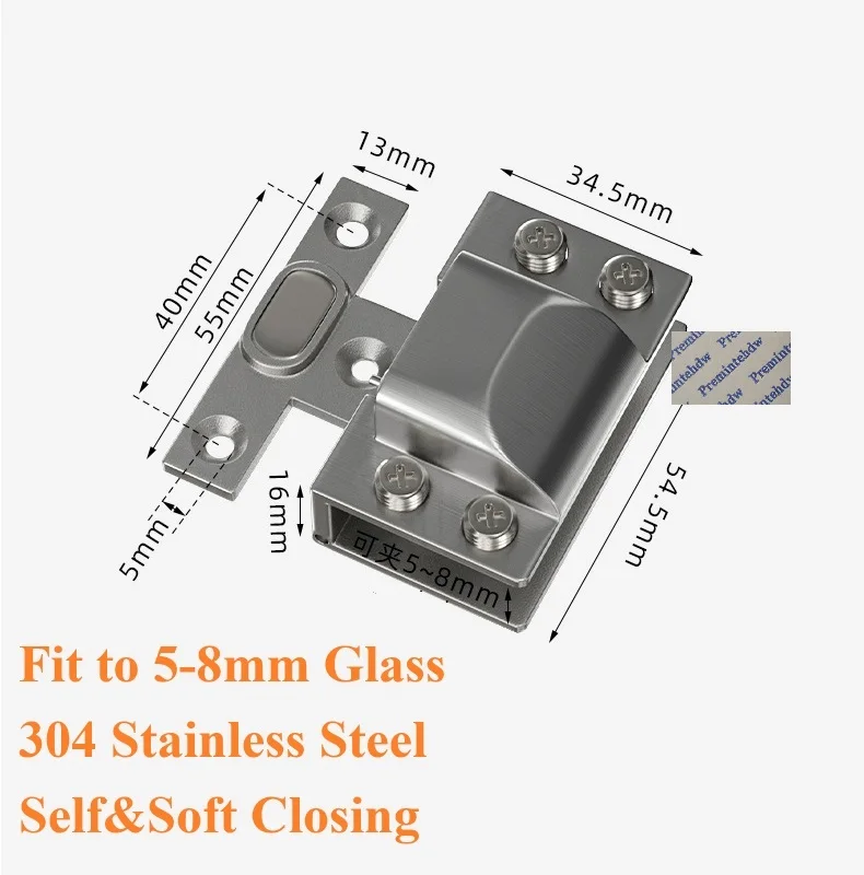 2Pcs SUS304 Hydraulic Damper Soft Self-closing Glass Hinge Drill Free For Wine Cabinet Showcase Bookcase