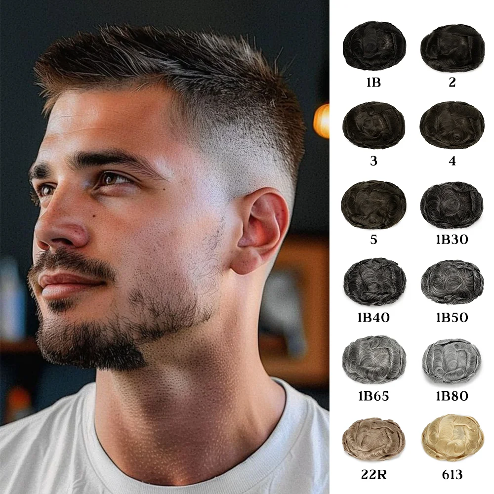 Ultra Thin Skin 0.03mm Men's Capillary Prosthesis Human Hair System Wigs Men Toupee 90% Density V Loop Human Hair Toupee For Men