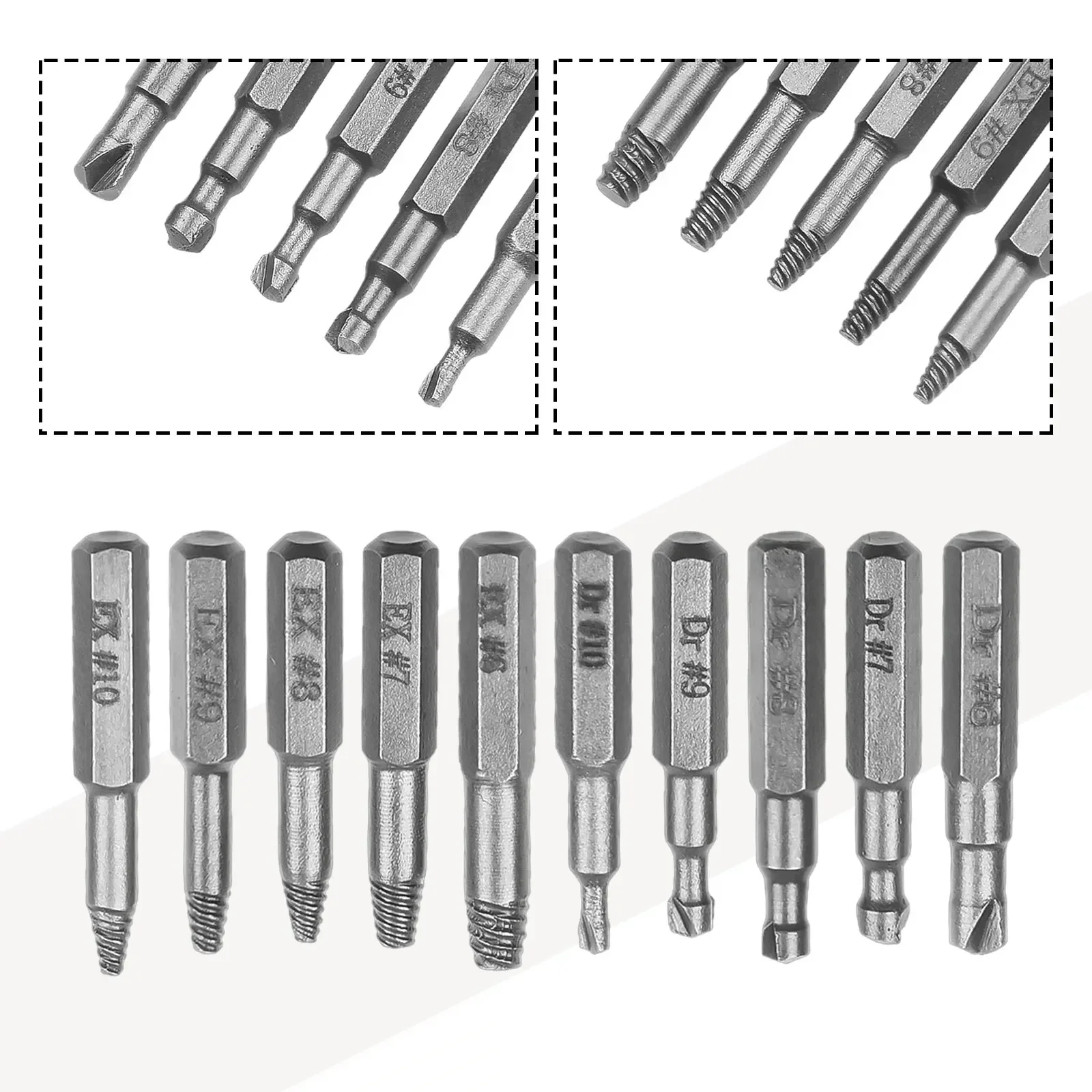10set Damaged Screw Extractor Drill Bit Broken Head Screw Extractor Kit 4mm 6.35mm Tap Remove Tools For Broken Bolt Extraction