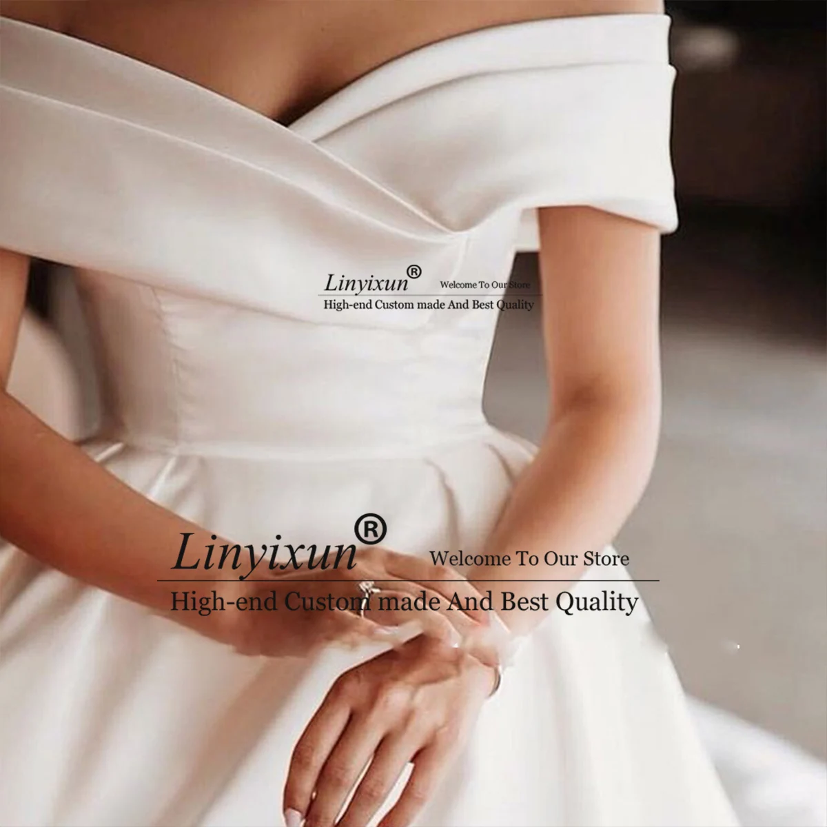 Simple White Satin Wedding Dress Off the Shoulder Boat Neck Ball Bridal Gown Back Zipper Court Train Abito Da Sposa Plus Size