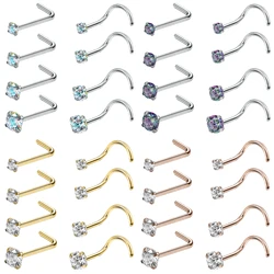 ZS 20G 6-8 Uds. Conjunto de tachuelas para la nariz, anillo para Piercing de la nariz de circón, Piercing para la nariz de acero inoxidable, tachuelas para la nariz de Color oro rosa, regalo para mujer