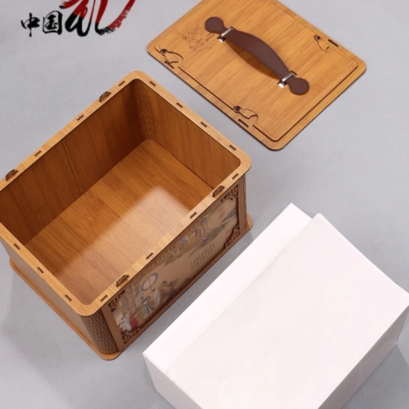High-End Luxury Wooden Handheld Bamboo Gift Box for Zongzi Salted Duck Eggs Tea Storage Box for Festivals