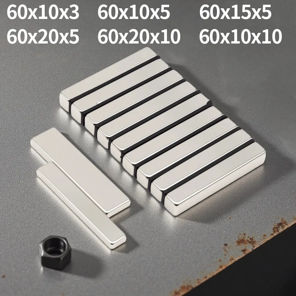 60x10x3 60x10x5 60x20x10mm Super Strong Neodymium Magnet Block Powerful Magnetic NdfeB Permanent Refrigerator Magnet
