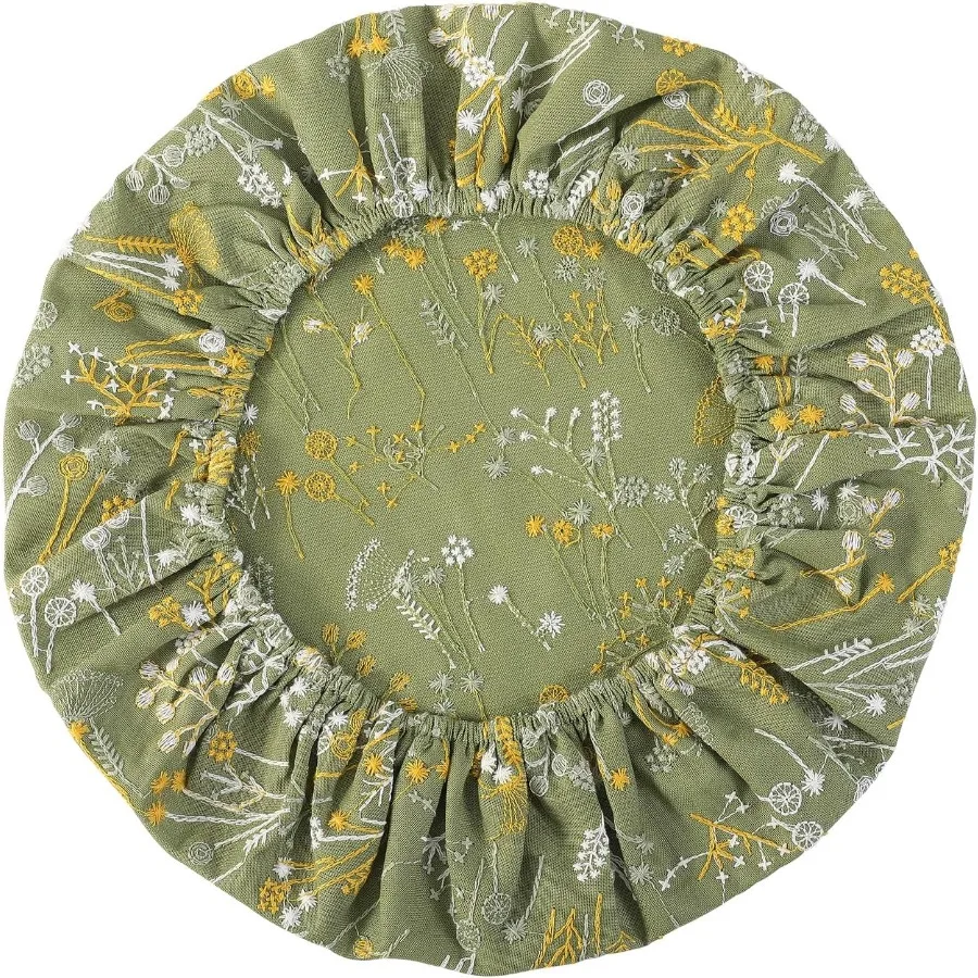 أغطية أوعية قابلة لإعادة الاستخدام لخبز الخبز المطرز الهندباء الكتان نسيج القماش القطني قابل للغسل مع غطاء مرن لـ #4