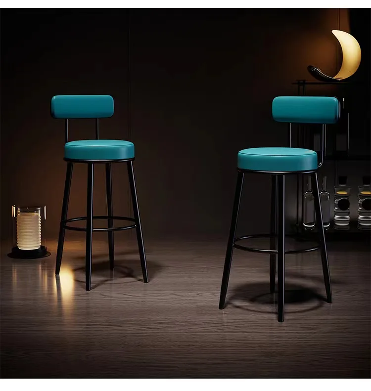 مقاعد بار عالية من الجلد مع غرفة نوم خلفية ومطعم وألعاب كراسي بار مريحة وأثاث عصري بسيط للمكياج #4