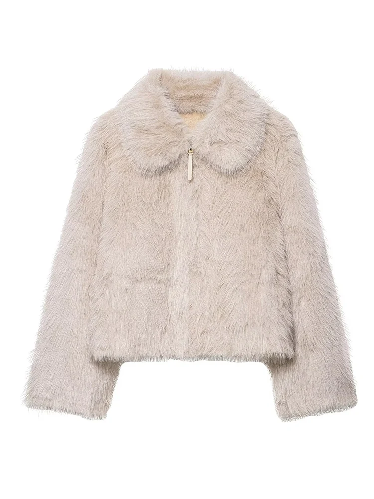 2025 Woman Autumn Winter Faux Fur Coat Plush Fluffy New in Outerwears Chic Solid Color Soft Warm Street Zipper Fur Jacket