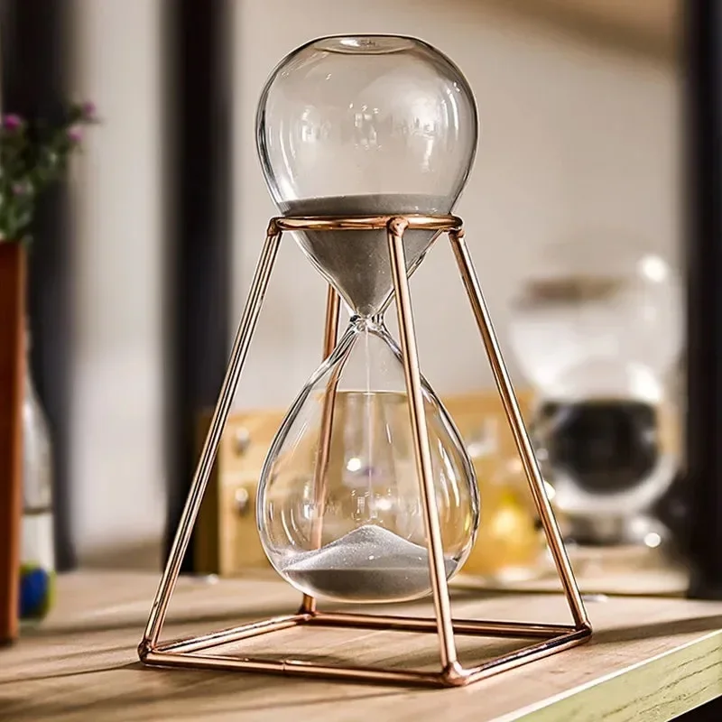 Metal 30 Minutes Hourglass Timer Modern Art Ornament Glass Timing Hourglass Creative Office Living Room Desktop Home Decoration