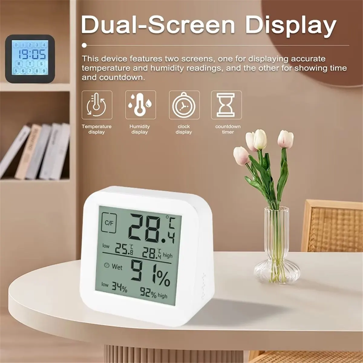 【~ New A88T】LCD Digital Hygrothermograph Indoor Multifunctional Dual-Screen Humidity and Temperature Meter Table Clock