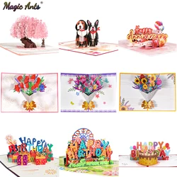 Cartes Pop-Up 3D motif fleurs, carte postale d'anniversaire, cadeaux pour travailleurs, en érable, sans arbre, invitations de mariage, cartes de vministériels x